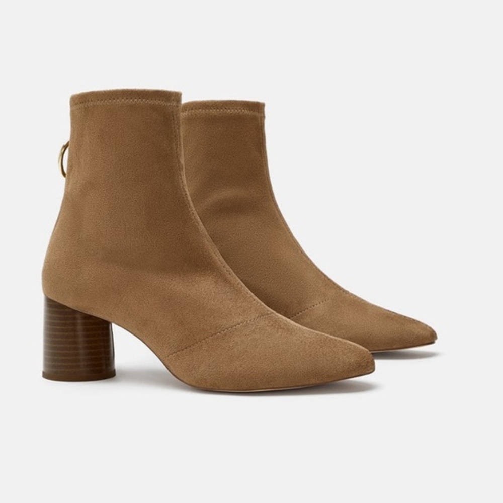 ZARA Sand Stretch Booties Faux Suede 38 NWT